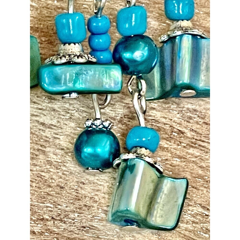 Handmade Boho Turquoise Beaded Dangle Earrings By Elegantique Artisan Design - Picture 2 of 8